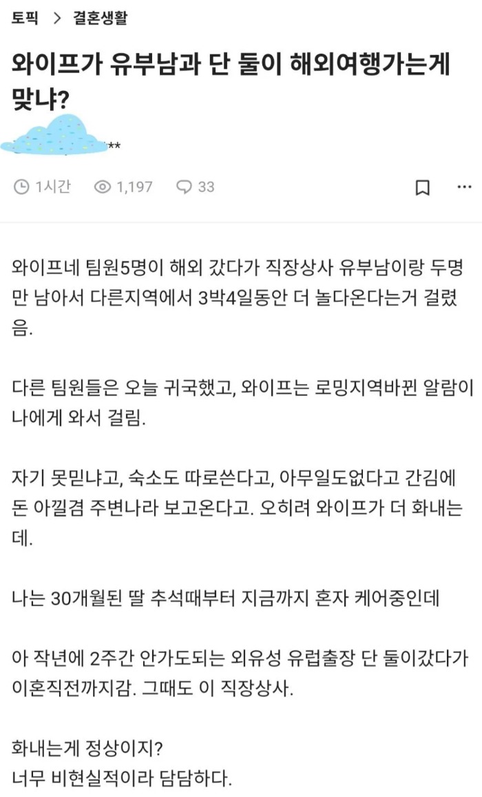 [이슈/유머]와이프가 상사와 단둘이 해외여행