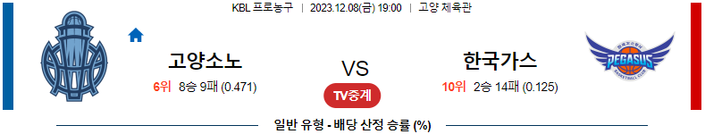 12월08일 KBL 고양소노 대구한국가스 국내농구분석 스포츠분석