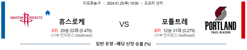 1월25일 NBA 휴스턴 포틀랜드 해외농구분석 스포츠분석